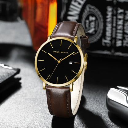 Relógio Masculino Pulseira de Couro Quartzo Hannah Martin Vulcano