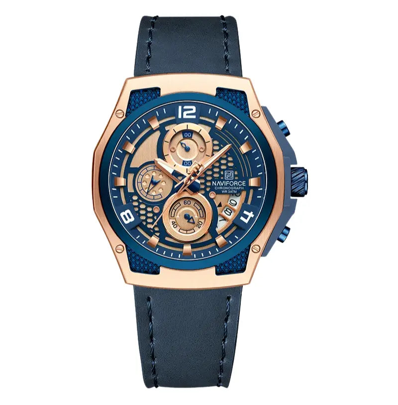 Relógio Masculino Pulseira de Couro Quartzo Naviforce Luxury