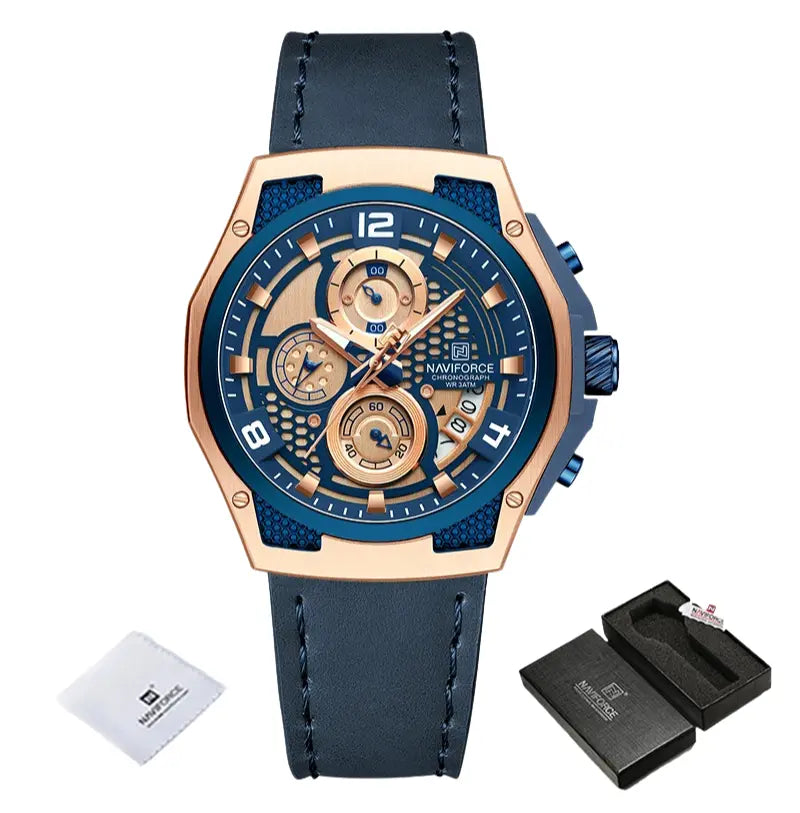 Relógio Masculino Pulseira de Couro Quartzo Naviforce Luxury