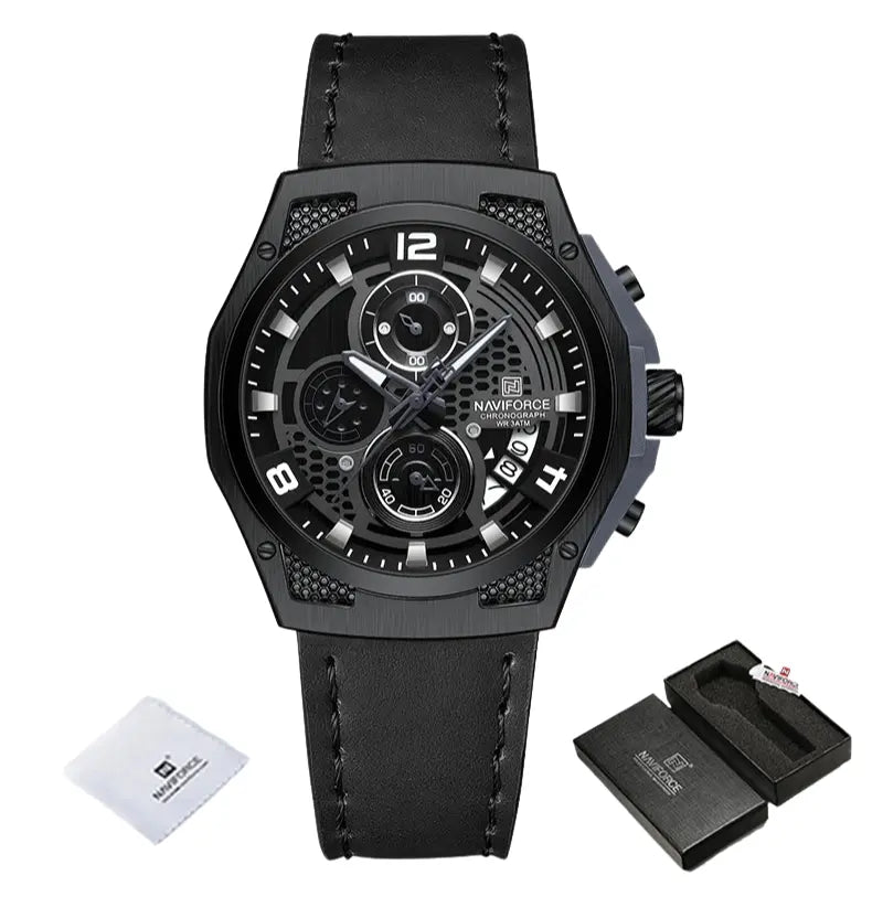 Relógio Masculino Pulseira de Couro Quartzo Naviforce Luxury