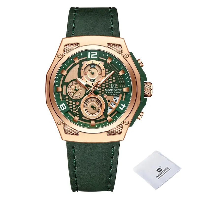 Relógio Masculino Pulseira de Couro Quartzo Naviforce Luxury