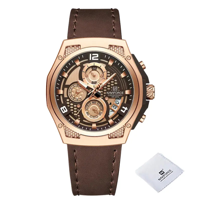 Relógio Masculino Pulseira de Couro Quartzo Naviforce Luxury