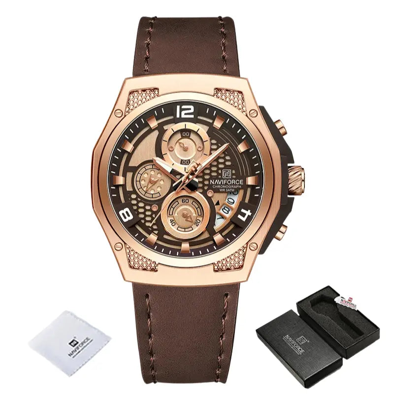 Relógio Masculino Pulseira de Couro Quartzo Naviforce Luxury