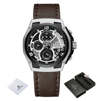 Relógio Masculino Pulseira de Couro Quartzo Naviforce Luxury