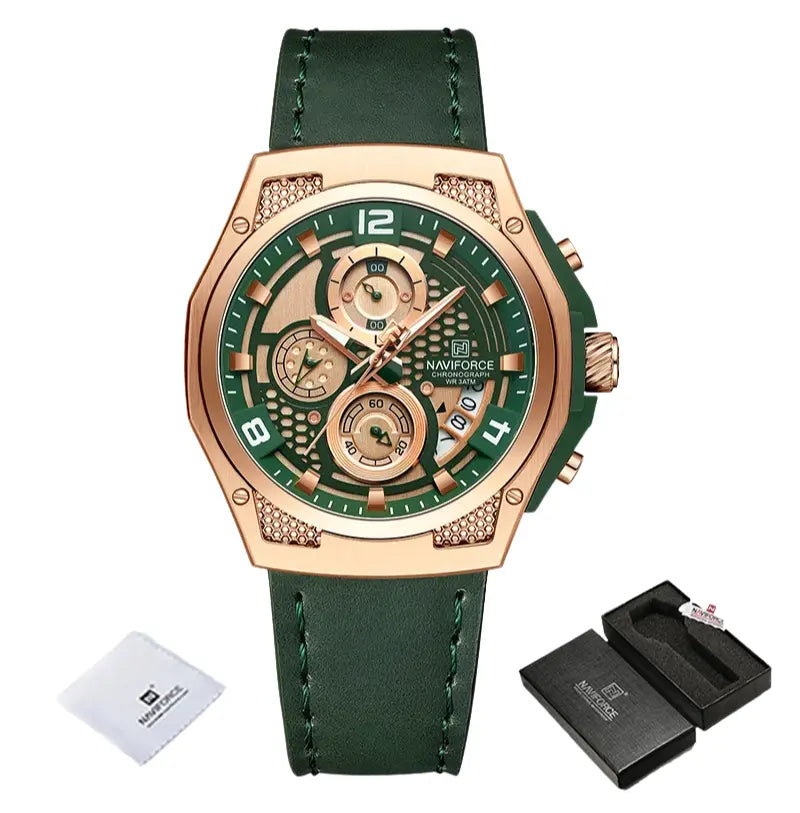 Relógio Masculino Pulseira de Couro Quartzo Naviforce Luxury