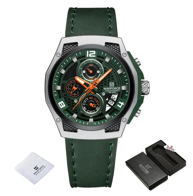 Relógio Masculino Pulseira de Couro Quartzo Naviforce Luxury