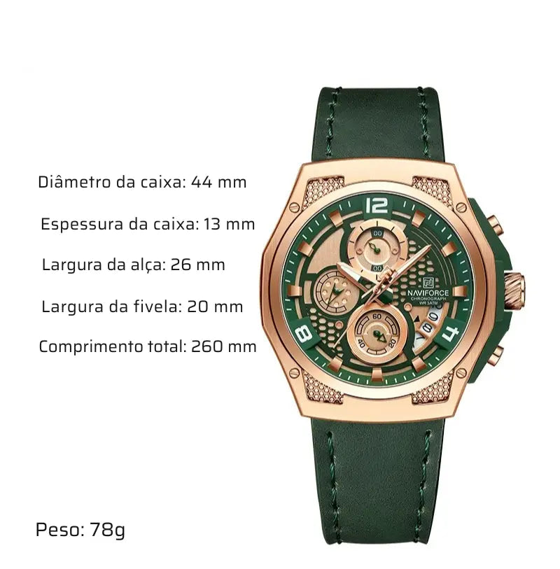 Relógio Masculino Pulseira de Couro Quartzo Naviforce Luxury