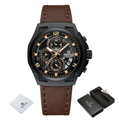 Relógio Masculino Pulseira de Couro Quartzo Naviforce Luxury