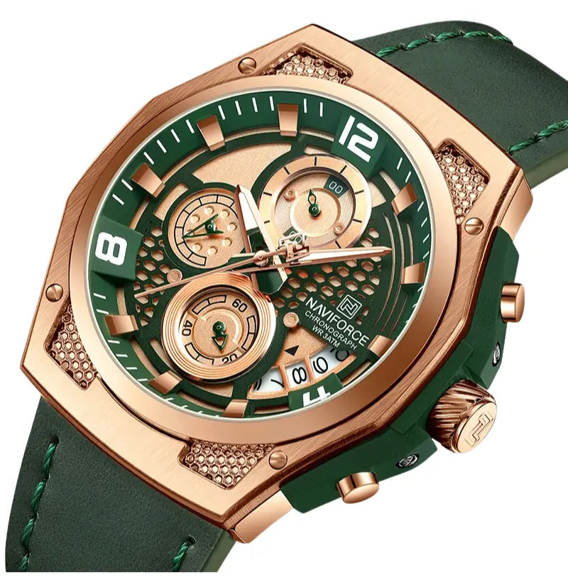 Relógio Masculino Pulseira de Couro Quartzo Naviforce Luxury