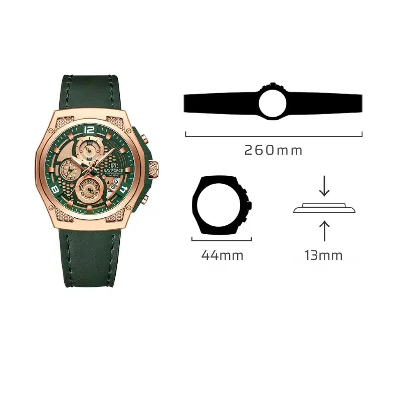 Relógio Masculino Pulseira de Couro Quartzo Naviforce Luxury