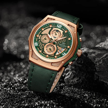 Relógio Masculino Pulseira de Couro Quartzo Naviforce Luxury