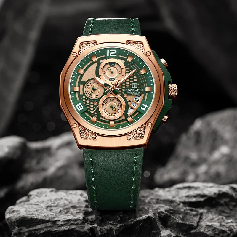 Relógio Masculino Pulseira de Couro Quartzo Naviforce Luxury