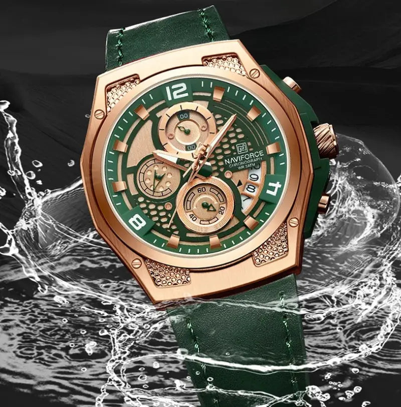 Relógio Masculino Pulseira de Couro Quartzo Naviforce Luxury