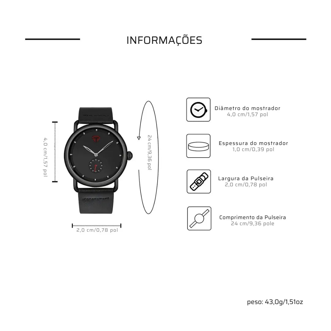 Relógio Masculino Pulseira de Couro Quartzo Proteo