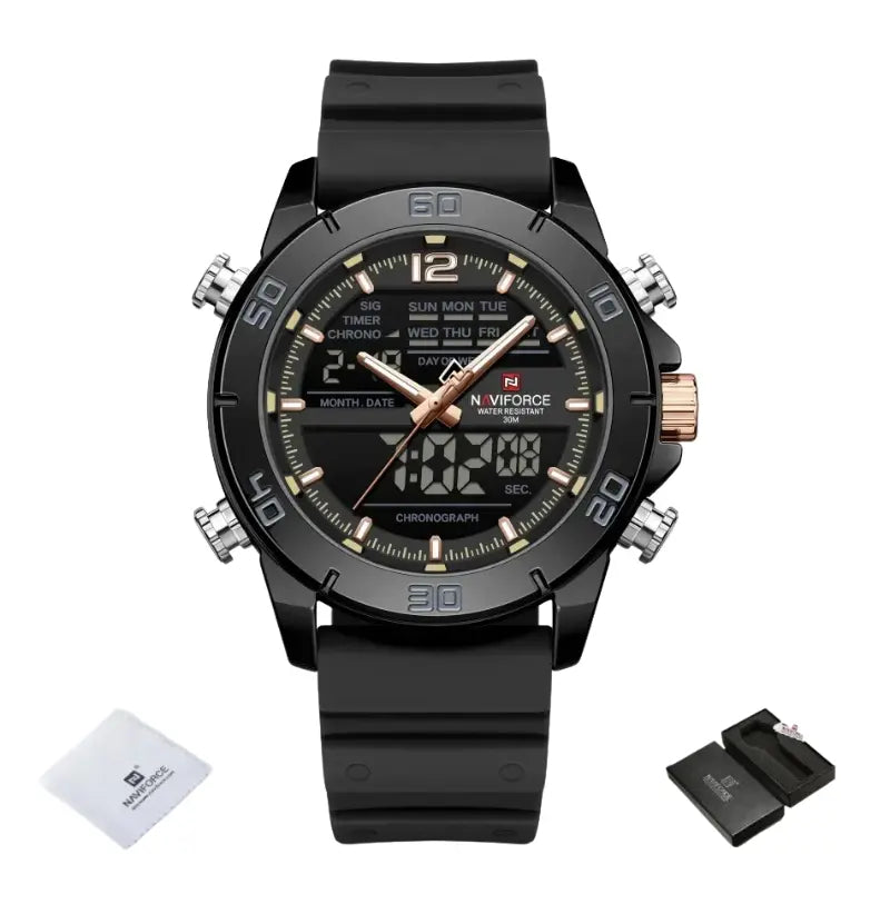 Relógio Masculino Pulseira de Silicone Cronógrafo A Prova D'água Naviforce Sports