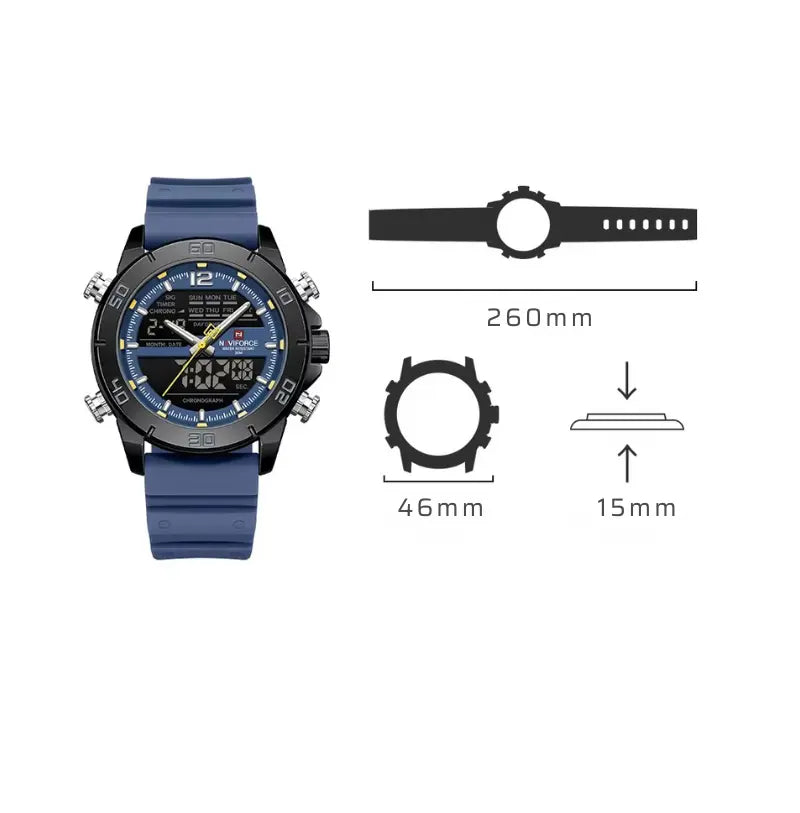 Relógio Masculino Pulseira de Silicone Cronógrafo A Prova D'água Naviforce Sports