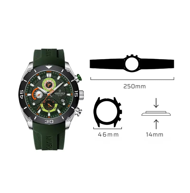 Relógio Masculino Pulseira de Silicone Esportivo Quartzo Naviforce Military