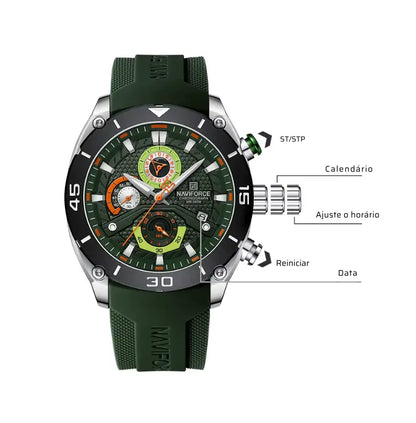 Relógio Masculino Pulseira de Silicone Esportivo Quartzo Naviforce Military