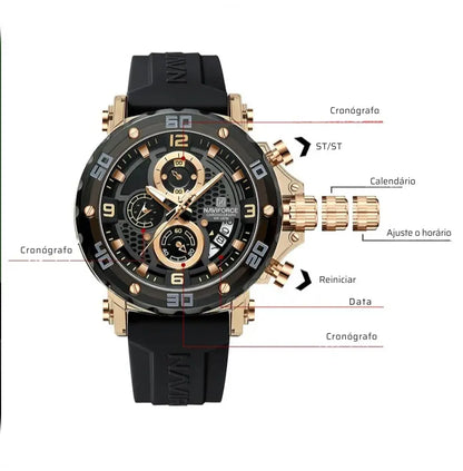 Relógio Masculino Pulseira de Silicone Quartzo 5ATM Naviforce Trend