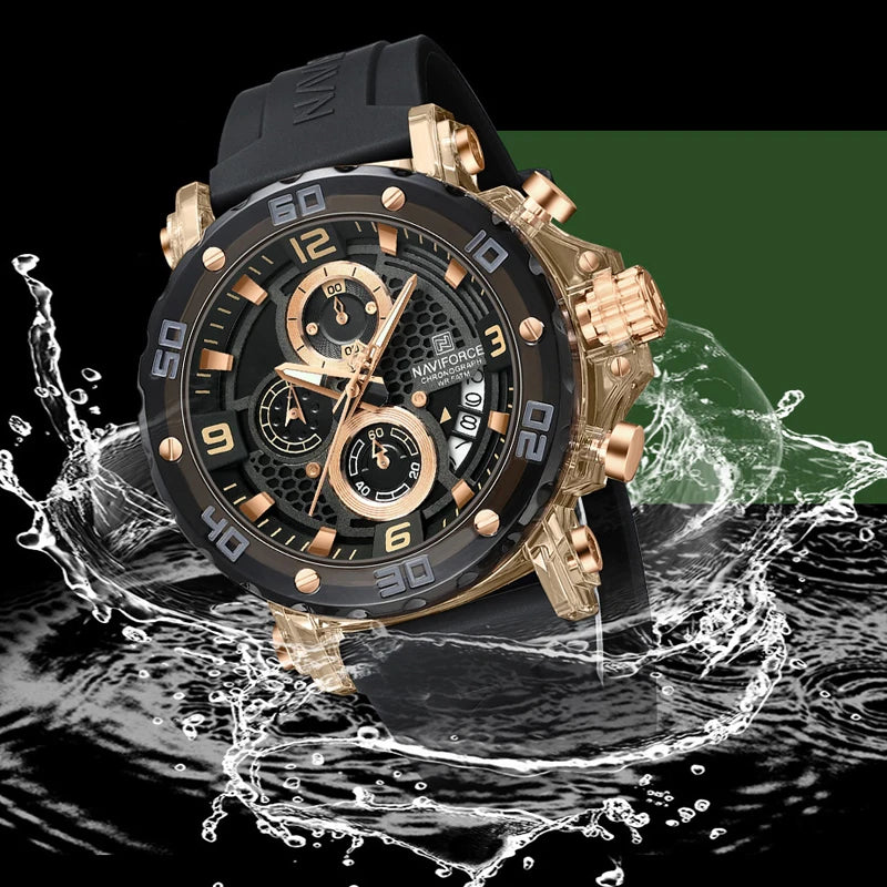 Relógio Masculino Pulseira de Silicone Quartzo 5ATM Naviforce Trend