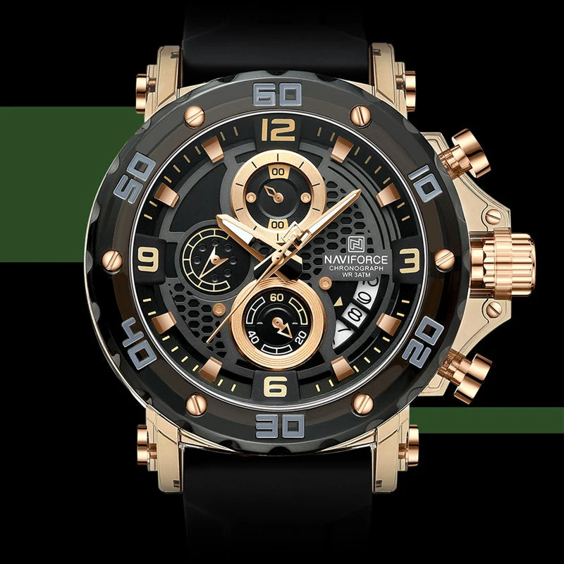 Relógio Masculino Pulseira de Silicone Quartzo 5ATM Naviforce Trend