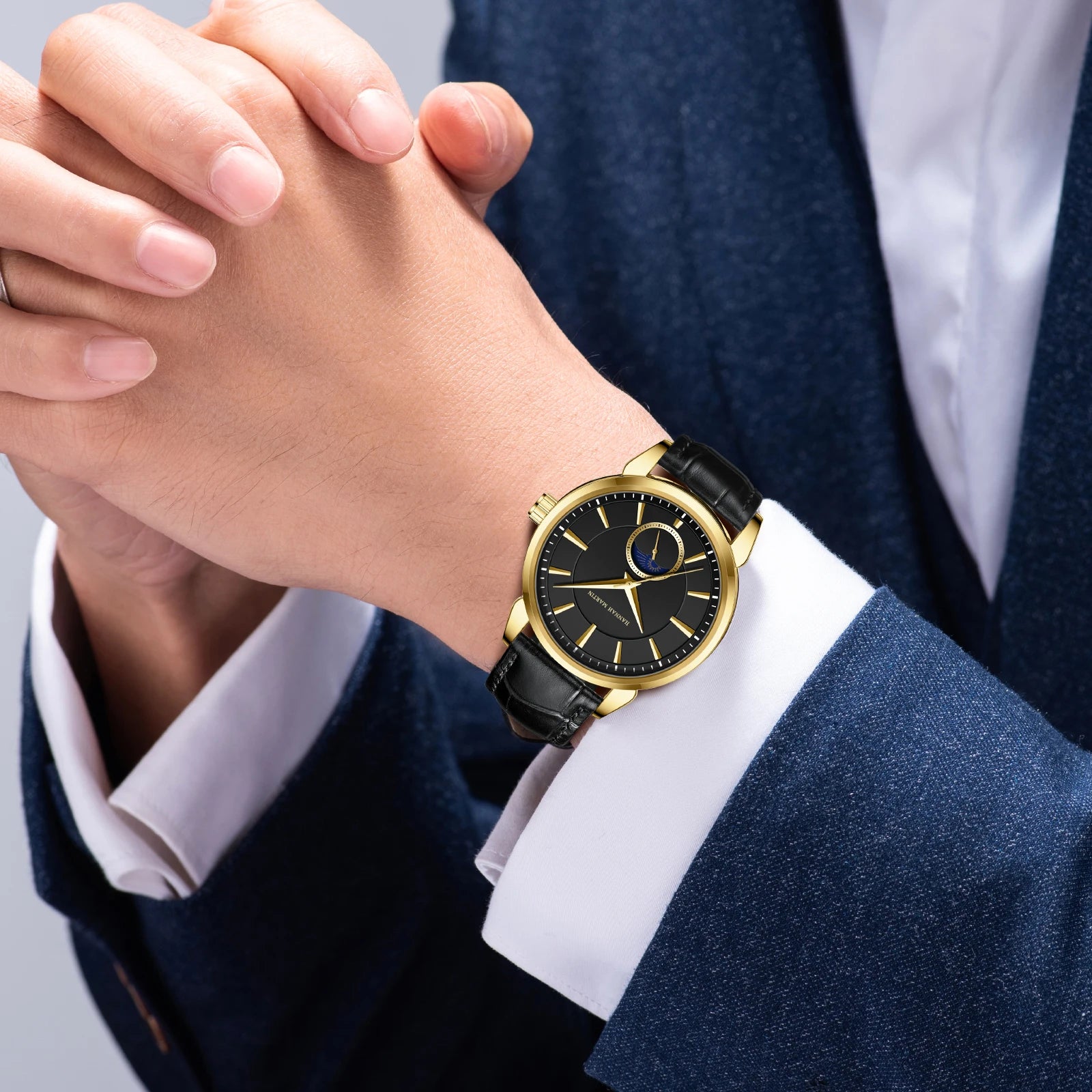 Relógio Masculino Pulseira em Couro Quartzo Hannah Martin Moon