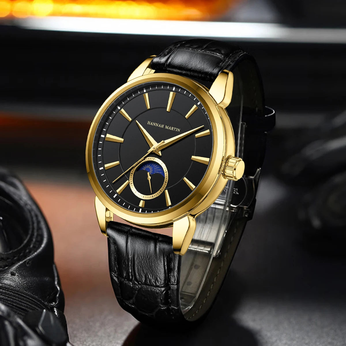 Relógio Masculino Pulseira em Couro Quartzo Hannah Martin Moon