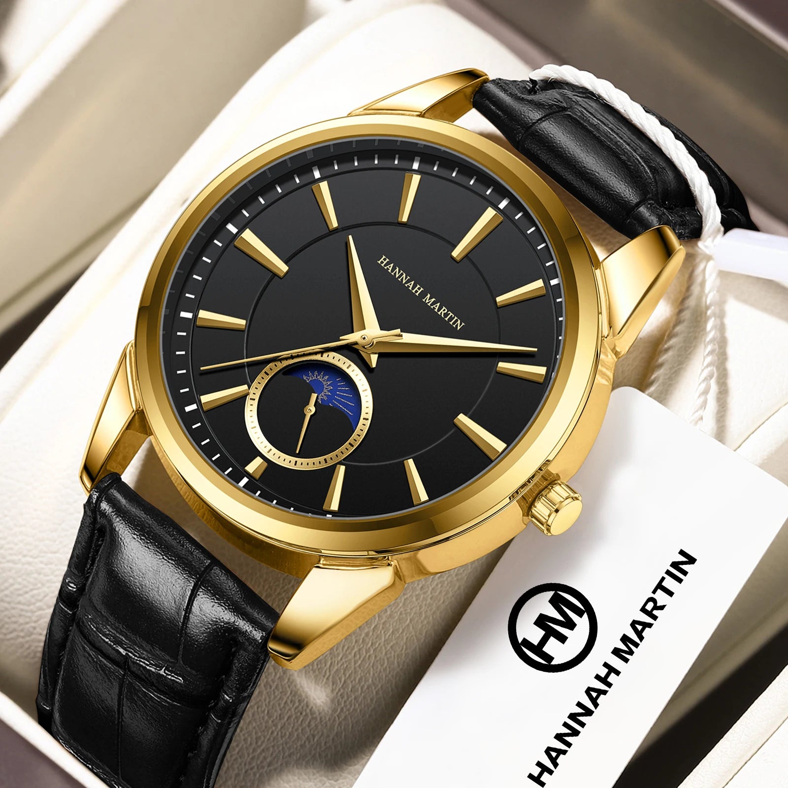 Relógio Masculino Pulseira em Couro Quartzo Hannah Martin Moon