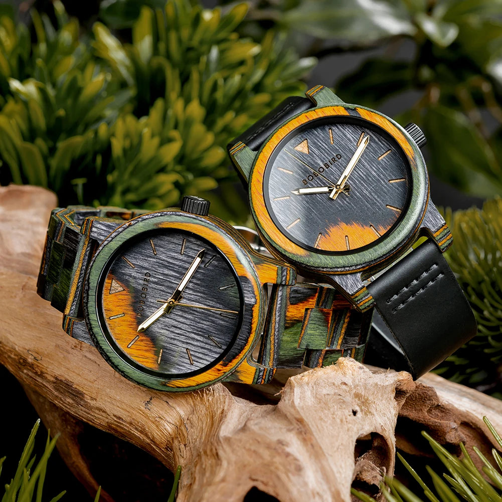 Relógio Masculino com Caixa em Madeira Quartzo Bobo Bird Colored Wood