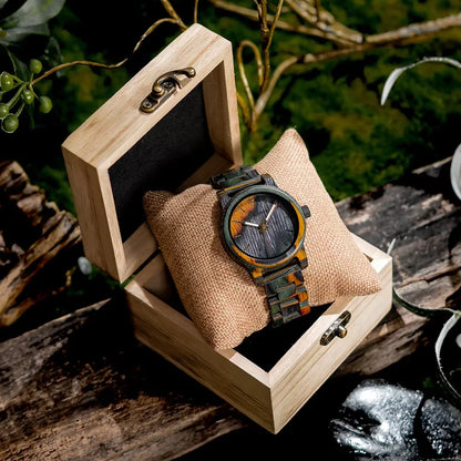 Relógio Masculino com Caixa em Madeira Quartzo Bobo Bird Colored Wood