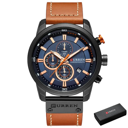 Relógio Masculino com Pulseira de Couro Quartzo Curren Executive