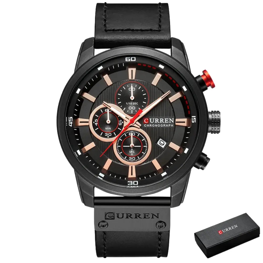 Relógio Masculino com Pulseira de Couro Quartzo Curren Executive