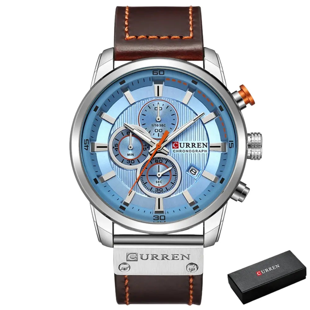 Relógio Masculino com Pulseira de Couro Quartzo Curren Executive