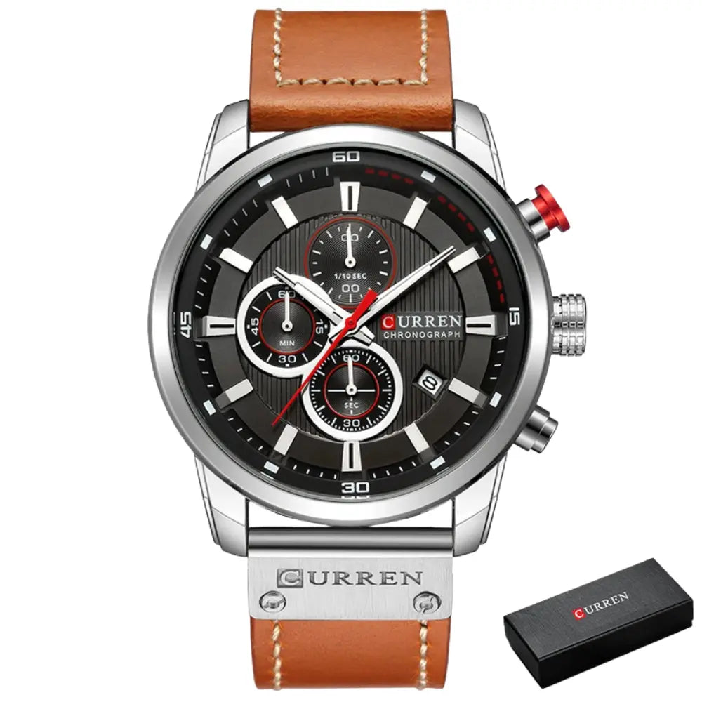 Relógio Masculino com Pulseira de Couro Quartzo Curren Executive