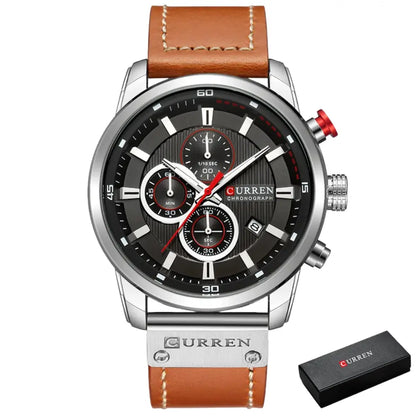 Relógio Masculino com Pulseira de Couro Quartzo Curren Executive