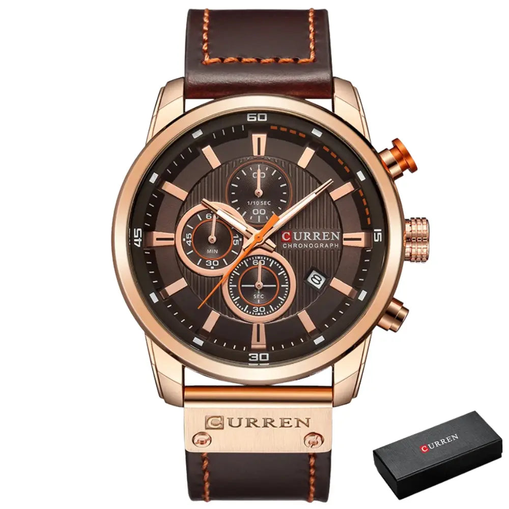 Relógio Masculino com Pulseira de Couro Quartzo Curren Executive