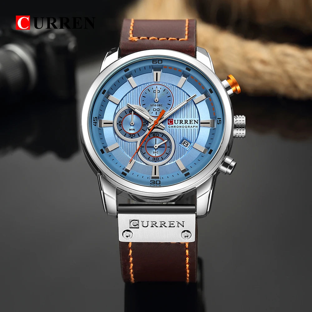 Relógio Masculino com Pulseira de Couro Quartzo Curren Executive