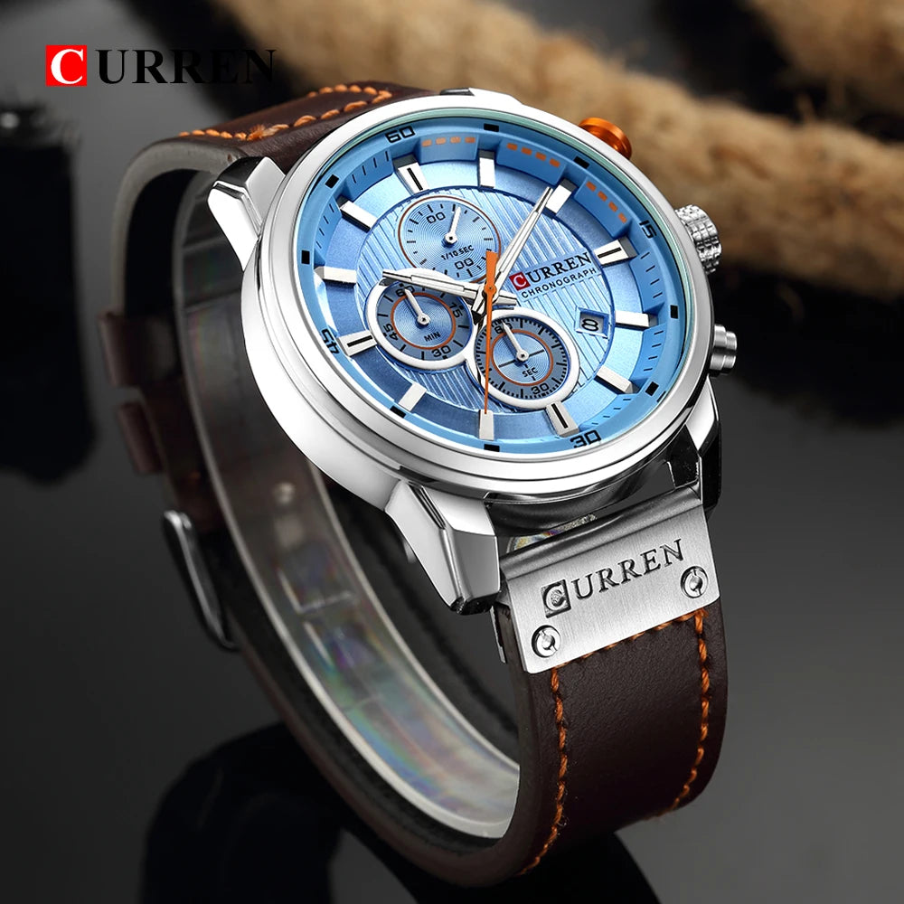 Relógio Masculino com Pulseira de Couro Quartzo Curren Executive