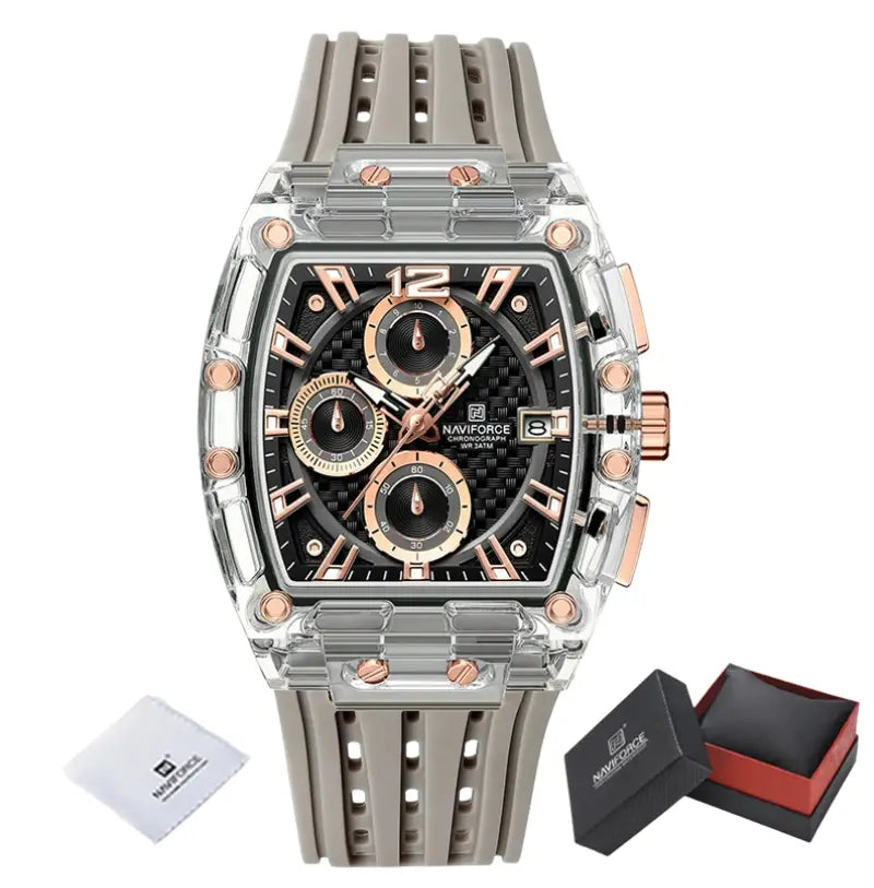 Relógio Masculino com Pulseira de Silicone Cronógrafo Naviforce Energy