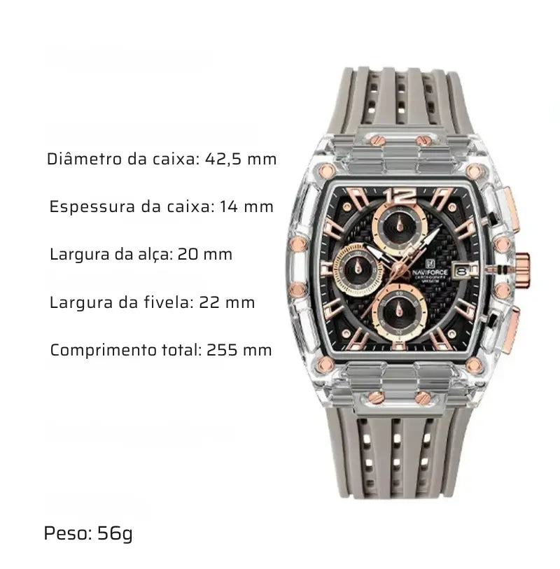 Relógio Masculino com Pulseira de Silicone Cronógrafo Naviforce Energy