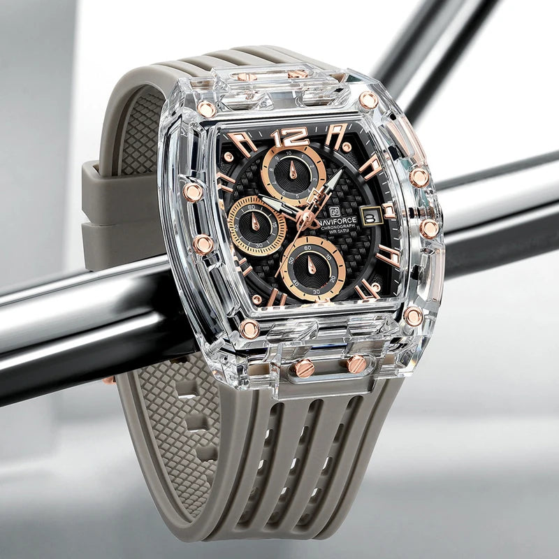 Relógio Masculino com Pulseira de Silicone Cronógrafo Naviforce Energy