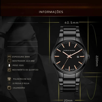Relógio Masculino em Aço Inox Quartzo Hannah Martin Black