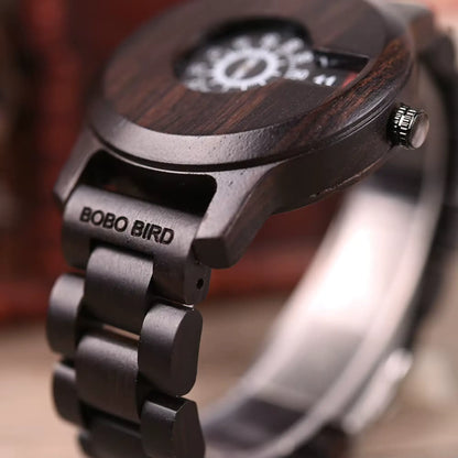 Relógio Masculino em Madeira Quartzo 3ATM Bobo Bird Ametista