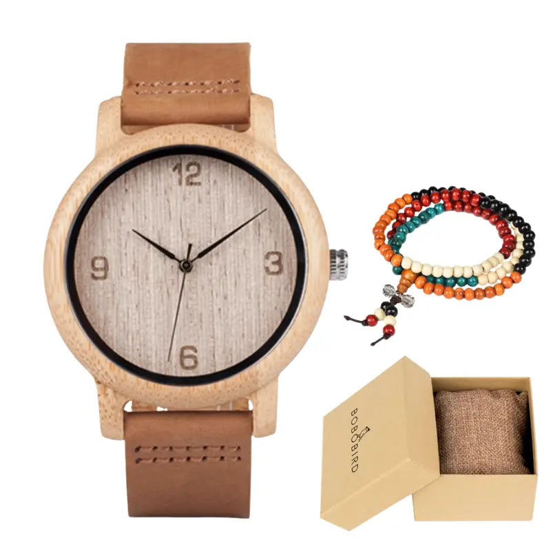 Relógio Masculino em Madeira Quartzo Bobo Bird Bamboo (+ Brinde)