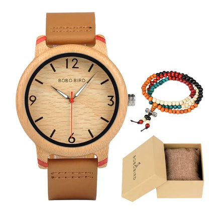 Relógio Masculino em Madeira Quartzo Bobo Bird Bamboo (+ Brinde)