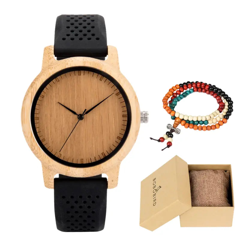 Relógio Masculino em Madeira Quartzo Bobo Bird Bamboo (+ Brinde)