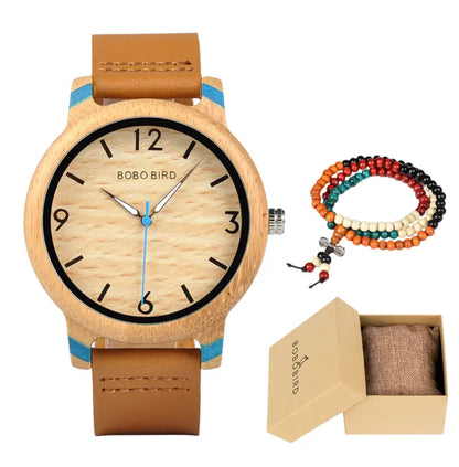 Relógio Masculino em Madeira Quartzo Bobo Bird Bamboo (+ Brinde)