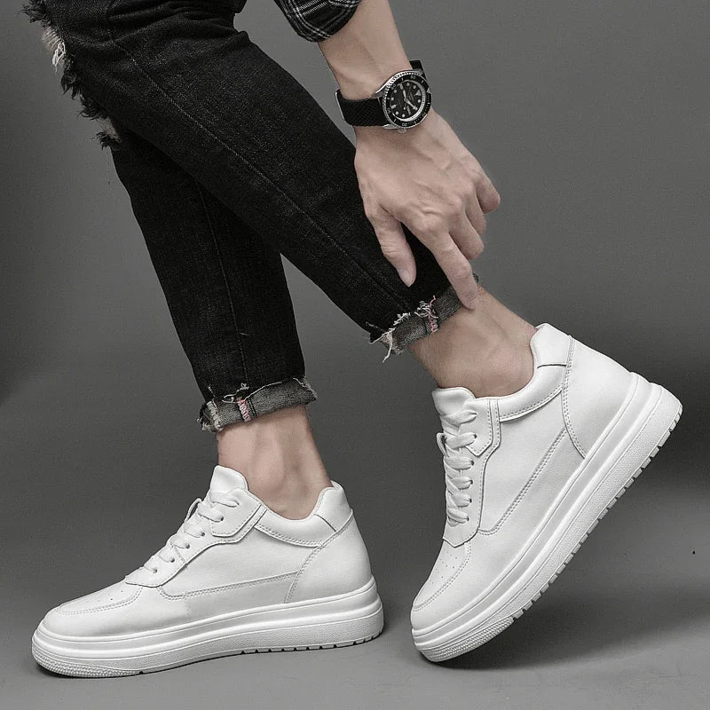 Tênis Masculino Casual de Couro Elevation - Ganhe 8cm de Altura!